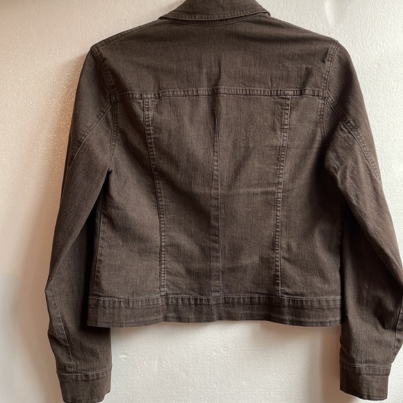 Christina stretch cropped brown denim jacket rhinestone detail size large - Picture 4 of 7